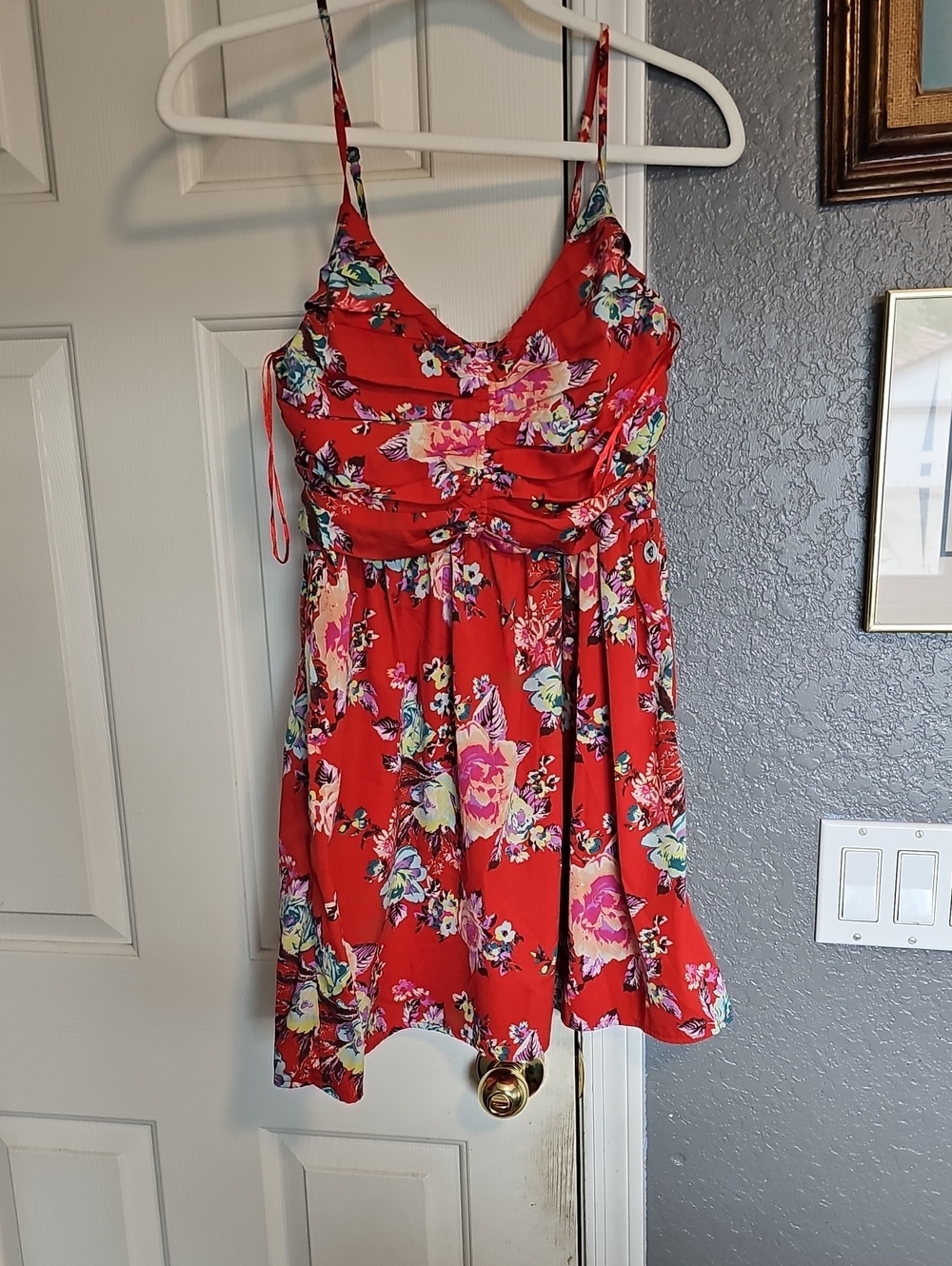 Roxy Red Floral Ruched Mini Dress